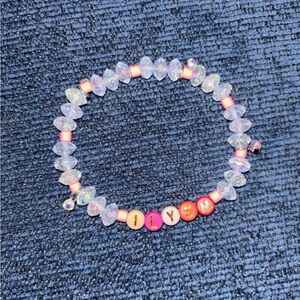 Personalized Pink & Iridescent Beaded Name Bracelet